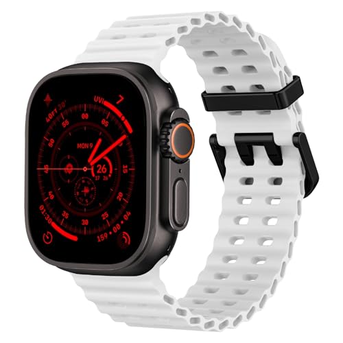 Ocean Silicone Sport Band - Compatible with Apple Watch Ultra 2/Ultra Bands 49mm 45mm 44mm for Men Women, Breathable Soft Waterproof Strap for iWatch Ultra 2, iWatch Ultra Series 10 46mm SE/9/8/7/6/5 - color: Ocean/White