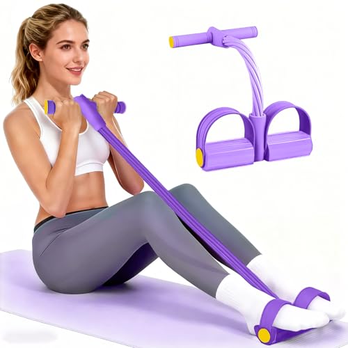 Pedal Resistance Bands with Handles, Durable 6-Tubes Multifunction Pedal Resistance Band, Natural Rubber Foot Pedal Resistance Bands, Fitness Resistance Bands for Abdomen, Waist, Arm, Leg - color: Purple