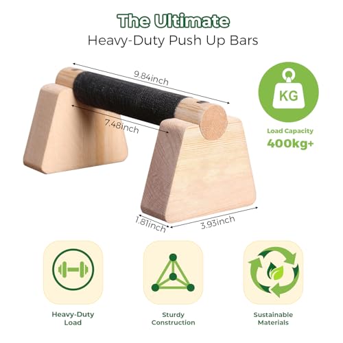 Wooden Parallettes Bars & Push Up Bars – Premium Handstand Training Push Up Handles, Non-Slip Calisthenics Equipment for Men & Women, Perfect Home Gym Fitness Tool for Strength & Balance, 23.5cm