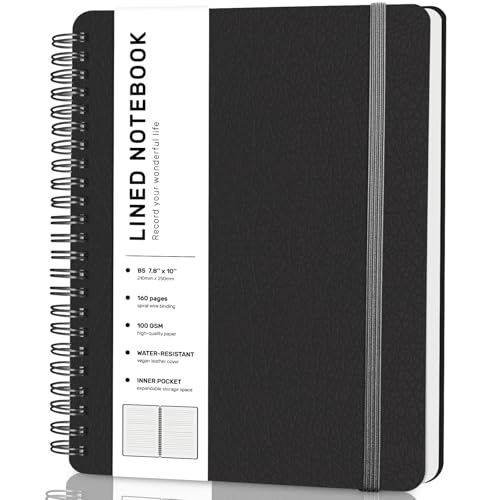 ABERLLS Lined Spiral Journal Notebook with 160 Pages, 7.8×10in, B5 Spiral Notebook, Journaling Notebooks for Work, School, Women, Men, College Ruled Spiral Notebook, Hardcover Leather Journals, Black - color: Black, size: B5
