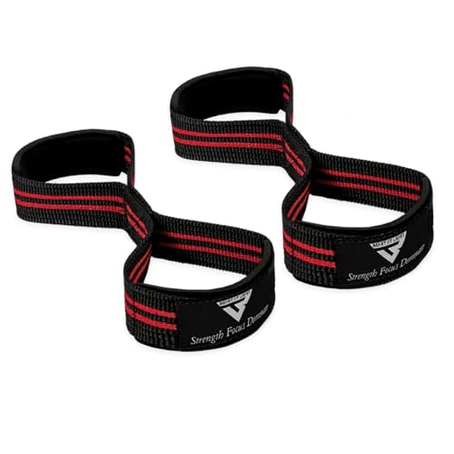 Weight Lifting Straps Figure 8, Anti Slip Strap with cuffs wrist Support for Gym Workout Deadlift Powerlifting Bodybuilding Weightlifting, Fitness Strength Training, Hand Bar Grip for Men - color: Red & Black