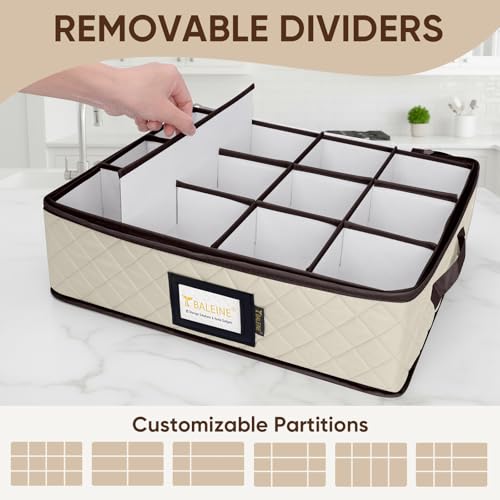 BALEINE China Storage Containers, Sturdy Quilted Wine Glass Storage, Plate Organizer with Carry Handles, Moving Boxes for Dishes, Cups, Mugs and Stemware (Mug Storage, Soft Shell Cream) - color: Cream, style: Mug Storage-Soft Shell