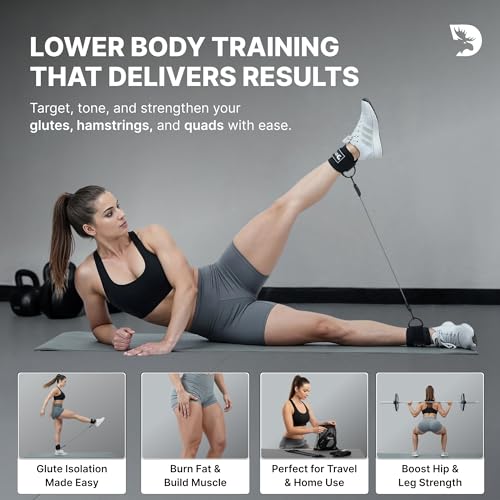 DMoose Ankle Strap for Cable Machine - One Size Fit with Premium Padding, Workout Kickback Ankle Cuffs, Ankle Bands for Working Out, Booty Workouts, Leg Extension, Hip Abductors & Lower Body Exercises - color: Black + Tube Bands