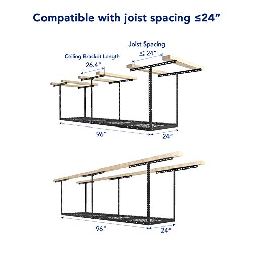 FLEXIMOUNTS 2x8 Garage Storage Rack, Adjustable Overhead Storage Organization System, Heavy Duty Metal Ceiling Rack, 400lbs Weight Capacity, Black, Classic Series - color: Black, size: 2x8 ft