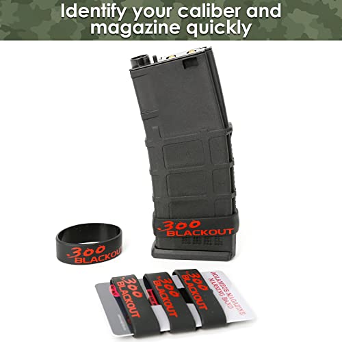 Aolamegs 5/10 Pack Magazine Bands - 5.56 Nato, 300 Blackout, 300 Subsonic, .223 Remington, .308 Winchester, 7.62x39 Magazine Marking Band, Durable Silicone Ammo Caliber Bands for Magazine Identification (2 Colors) - color: 300blk-blackred(10pcs)