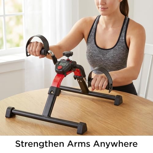 NOVA Medical Products Pedal Exerciser with Digital Display Tracker, Foldable Hand and Foot Cycle Exerciser, Great for Home, Office or Travel, Red