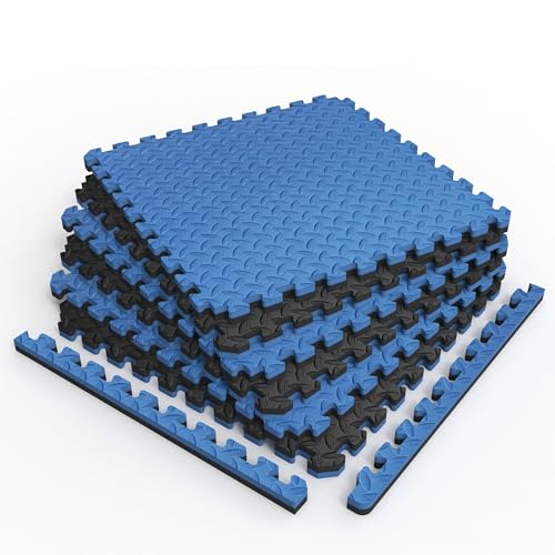 NÖRSK Duräflex Medium-Duty Reversible Interlocking Foam Floor Tiles, Diamond Plate Texture, Black/Blue, 24 X 24 X .47 in., 6-Pack (24 sq. ft.) (Black/Blue, 1.0" Thick) - color: Black/Blue, size: 1.0" Thick