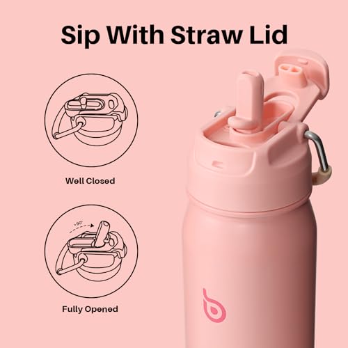 BOTTLE BOTTLE 24oz Insulated Water Bottle Stainless Steel Sport Water Bottle with Straw and Adjustable Lid Daily Pill Organizer - color: salmon