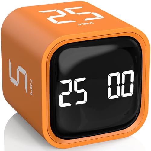 Rotating Pomodoro Timer 5, 25, 10 50 Minutes Preset, Desk Productivity Flip Timer, ADHD Tool Cube Countdown Stopwatch, Vibration/High/Low Volume/Custom Modes, for Work, Study, Back to School, Orange - color: Orange