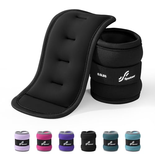 Sportneer Ankle Weights Wrist Weights Pair of 1/2/4/6/10 LBS for Men Women Kids Strength Training Wrist and Ankle Weights Set with Reflective Strips for Dancing Running Walking Fitness Workout Gym - color: Black, size: 0.5 lbs x 2