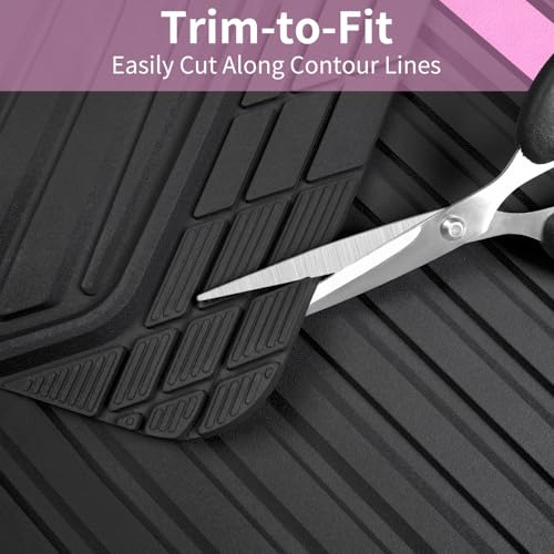 CAR PASS Heavy Duty Rubber Car Mats Metallic, Aluminum Film Cute All Weather Floor Mats Waterproof Universal Trim to Fit for SUV Sedan Van 4 Piece Deep Dish Two-Tone Sporty Black Light Pink Chrome - color: Black Light Pink