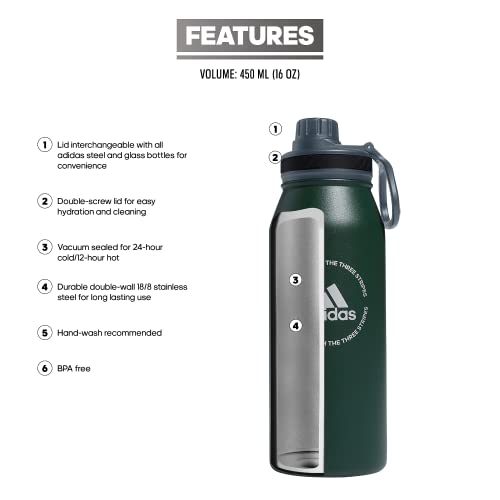 adidas Stainless Steel Metal Water Bottle 34 oz (1L) Screw Cap - color: Green Oxide/Onix Grey/Silver Metallic