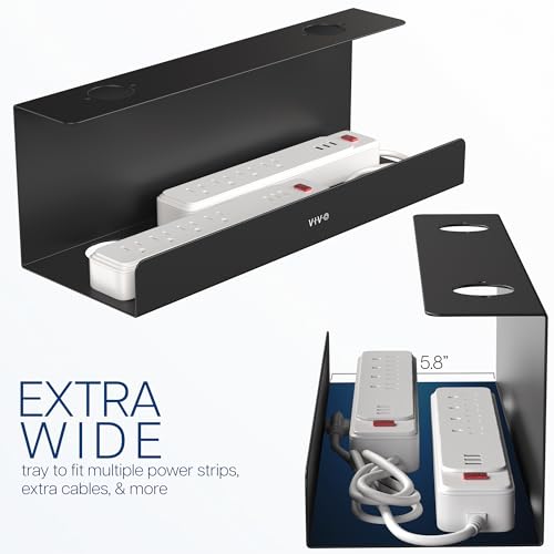 VIVO Black 17 inch Extra Deep Cable Management Tray, DESK-AC16-1C | Under Desk, Low Profile Power Strip Holder, Cord Organizer, Wire Tamer Steel Cable Rack for Office and Home, Holds 11 lbs - color: Black, size: Extra Deep