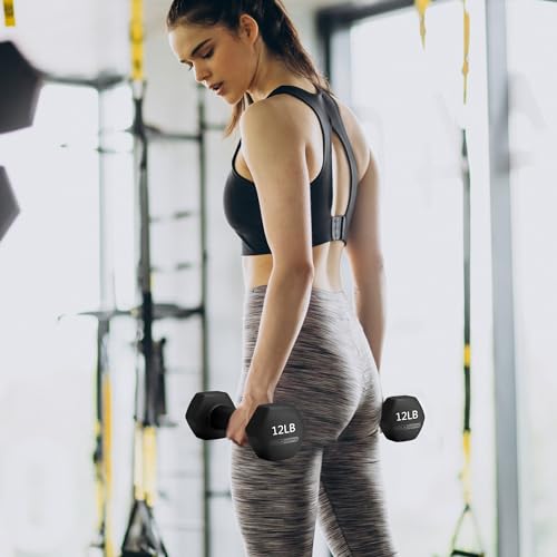HolaHatha 1, 2 and 3 lb Neoprene Dumbbell Strength Training Weight Set with Rack - color: Black, size: 106 LB