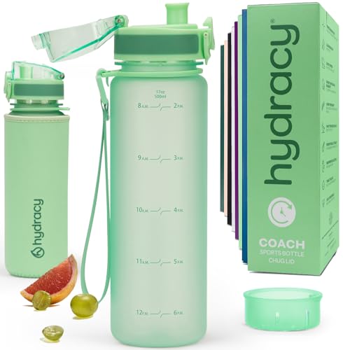 Hydracy Motivational Water Bottle with Time Marker & Fruit Infuser 17 oz | BPA-Free Tritan, Leakproof Flip-Top Lid,No-Sweat Sleeve,Carry Strap,Daily Intake Tracking for Gym,Sports,Outdoors - color: Aqua Green, size: 17 Ounces