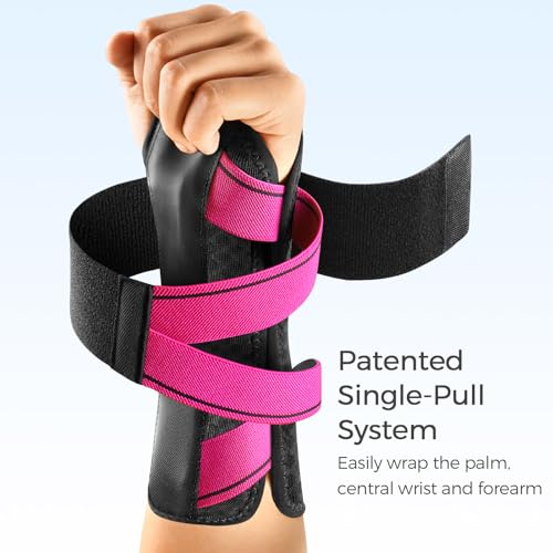 FREETOO Wrist Support Brace Left Hand for Tendonitis, Sprained Wrist, Strain, Pain Relief Wrist Splint for Carpal Tunnel, Arthritis, wrist Immobilizer Fit Women and Men for Sleeping (S/M, Black/Pink) - size: S/M, style: Left-Rosa Pink/Black