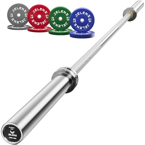 JELENS 7FT Bar Olympic Barbell, 1000lb Capacity Weight Bar for Strength Training, 2 Inch Strength Training Bar With Knurled Grip for Squats, Deadlifts, Presses, Rows, Curls - size: 7FT Olympic Barbell with 190 LB Colored Plates