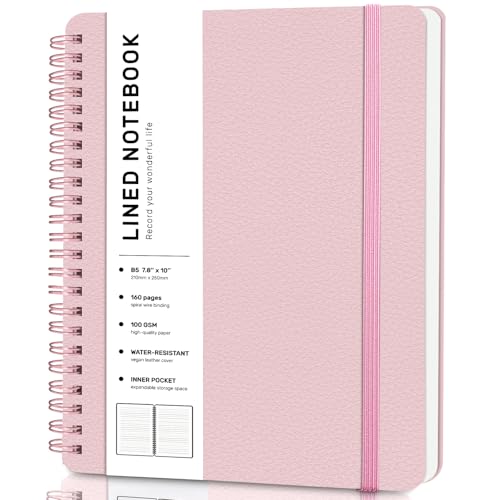 ABERLLS Lined Spiral Journal Notebook with 160 Pages, 7.8×10in, B5 Spiral Notebook, Journaling Notebooks for Work, School, Women, Men, College Ruled Spiral Notebook, Hardcover Leather Journals, Pink - color: Pink, size: B5