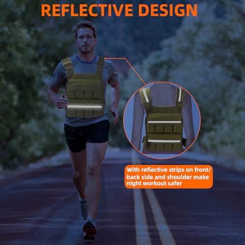 Weighted Vest for Men Women, Adjustable Tactical Weight Vests for Rucking Walking Running Crossfit Strength Training (Without Weight Blocks) - color: Green