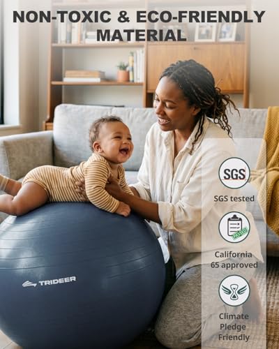 Trideer Yoga Ball for Exercise, Pilates, Core & Balance Training, Stability Ball for Pregnancy & Birthing Prep, Physical Therapy, Daily Stretching, Office Chair for Active Sitting, Quick Pump Included - color: Navy Blue, size: L(23-26ines/58-65cm)
