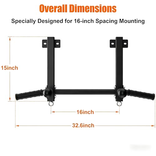 Joist Mounted Pull Up Bar, 650LB Load, Fit 16" Ceiling Beam Spacing | Multi-Grip with Finger Balls; 2 Suspension Rings; Fit Solid Concrete and Wood Mount; Home Gym, Garage & Basement