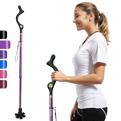 Walking Cane Foldable for Men & Women Seniors for Balance,Self Standing Folding,Height Adjustable Anti-Slip Lightweight Alloy Walking Stick for Travel Mobility Aid - color: Purple