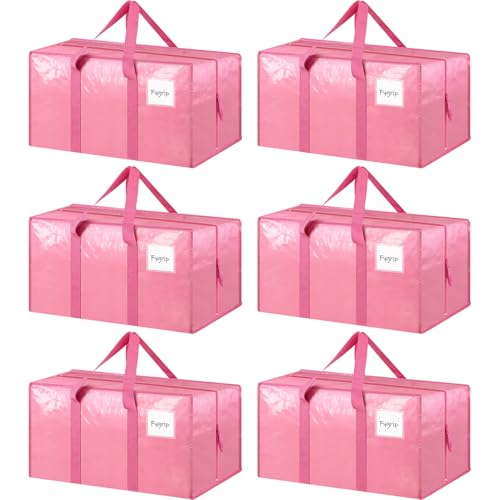6 Pack Extra Heavy Duty Large Moving Bags with Strong Zipper & Comfortable Handles, Sturdy & Durable Clothes Storage Bags Totes Bins, Packing Moving Boxes for College Supplies, Pink - color: Pink, size: 6 Pack