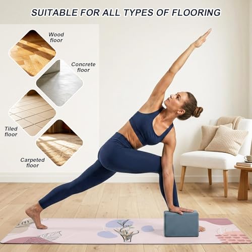 Yoga Mat Brown Black Non Slip Exercise Mat with Carrying Strap and Storage Bag Boho Style Fitness Mat for Yoga, Pilates, Stretching and Floor Workouts - color: Light Pink, size: 72x24in