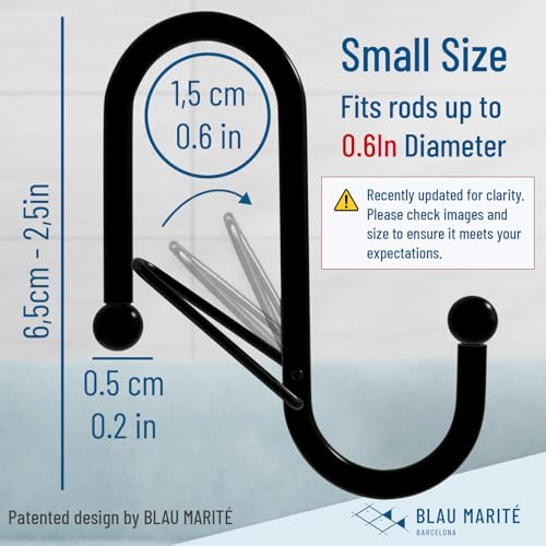 10-Pack Metal S Hooks for Hanging – Heavy-Duty S-Shaped Hook with Safety Buckle – Fits Bars up to 0.6 in – Anti-Drop Hooks for Kitchen, Pot Racks & Towel Bars – Black (Small) - color: Black, size: Small - 0.6In Diameter