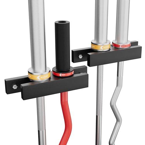 Barbell Holder, Wall Mount Barbell Storage Hanger for Vertical Barbell Wall Rack, Garage Gym Olympic Bar Holder, Fits Under 40 mm Bar in Size - color: Black, 4-Holder Barbell
