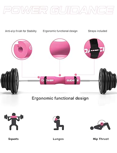 POWER GUIDANCE Barbell Squat Pad - Neck & Shoulder Protective Pad - Great for Squats, Lunges, Hip Thrusts, Weight Lifting & More - Fit Standard and Olympic Bars Perfectly - color: Pink