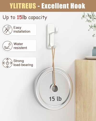 6 Pack Adhesive Wall Hooks - 15lbs Extra Stick On Hooks Heavy Duty Coat Hooks for Walls No Damage - Strong Sticky Hook for Hanging Key Purse Towel in Bathroom Kitchen Door, White - color: White