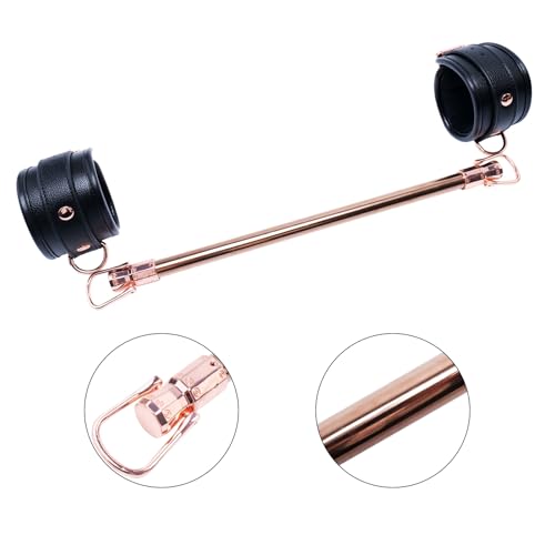 Spreader Bar Stainless Steel Vintage Black Bar with 2pcs Adjustable Straps,Sports Aid Training Fitness Gear Pilates Aid Kit, Home Restore Pilates Indoor Yoga Set - style: Fixed RoseGold+Black PU Kit
