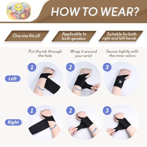 INDEEMAX 2 Pack Copper Wrist Brace Support for Carpal Tunnel, Pain Relief, Arthritis, Tendonitis, Adjustable Wrist Braces Compression Wraps Both Hands, Fit for Men and Women, Black - color: Black