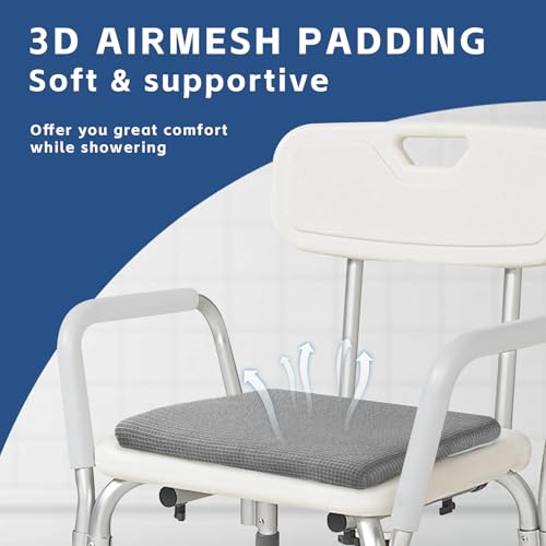 Gooo&Ma Shower Cushion, Non-Slip Air Fiber Bath Pad, Grey | Waterproof, 3D mesh quick-dry, hook, for shower bench/chair, elderly & pregnancy, 16"x12"x2", washable - color: Gray