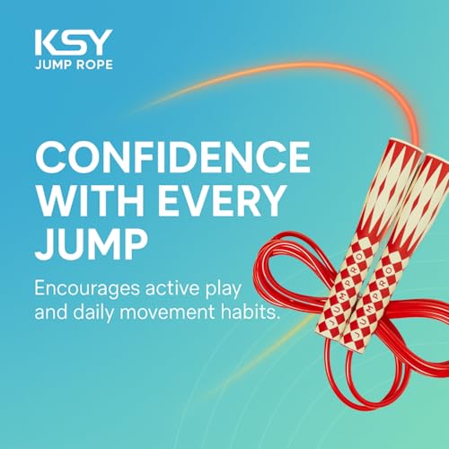 KSY Kids Jump Rope (Crystal Series) – Durable PVC Jump Rope for Kids Ages 6-12 – Lightweight, Adjustable, and Tangle-Free – Made in Korea - color: Red