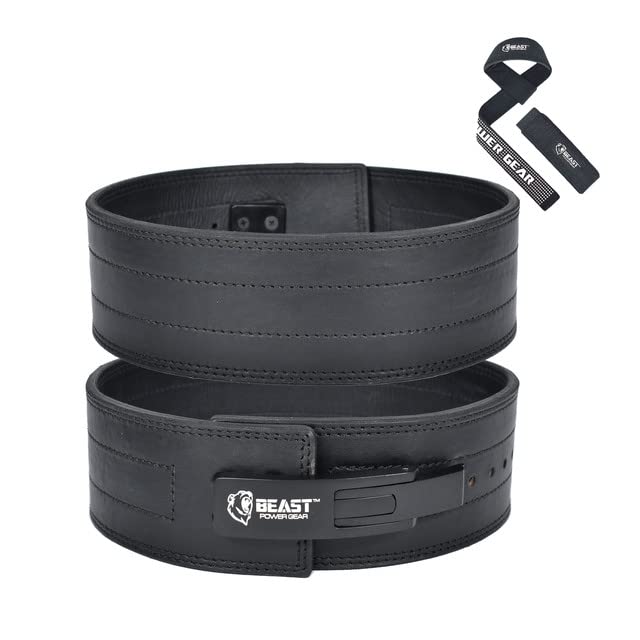 Beast Power Gear Weight Lifting Belt Lever Buckle 10MM 13MM Thick & 4 Inches Free Strap Weightlifting, Powerlifting, Deadlifts, Squats Men Women - color: Real Black, size: Small