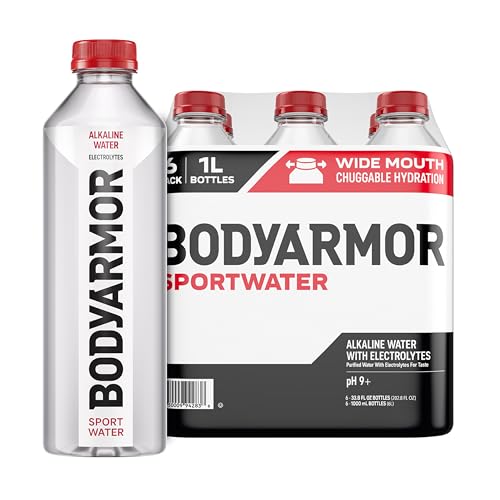 BODYARMOR SportWater Alkaline Water, Superior Hydration, High Alkaline Water pH 9+, Electrolytes, Perfect for your Active Lifestyle, 1 Liter (Pack of 6) - size: 1 Liter (Pack of 6)
