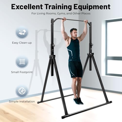 Pull Up Bar, 440lbs Triangular Pull Up Station, Adjustable Multifunction Dip Bar Stand Gym Strength Training Equipment w/Triangular Legs for Gyms Sports Centers & Home