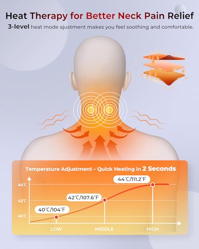 FliKEZE Heated Neck Stretcher with Red Light, Wireless Massager Pillow | 660nm/850nm Red Light, 3 Heat Levels & 5 Massage Modes, Ergonomic Design for Home Office Use to Relieve Neck Pain, Grey