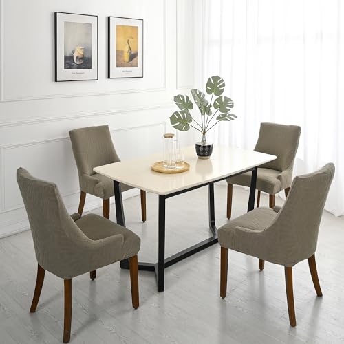 Wingback Chair Cover Waterproof,Stretch Jacquard Slipcover(Taupe,4PCS) | Instant room refresh with easy cleanup, dependable mess protection, and a neat tailored look for family spaces. - color: Taupe