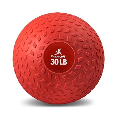ProsourceFit Slam Medicine Balls 5, 10, 15, 20, 25, 30, 50lbs Smooth and Tread Textured Grip Dead Weight Balls for Strength and Conditioning Exercises, Cardio and Core Workouts - color: Red, size: 30 LB