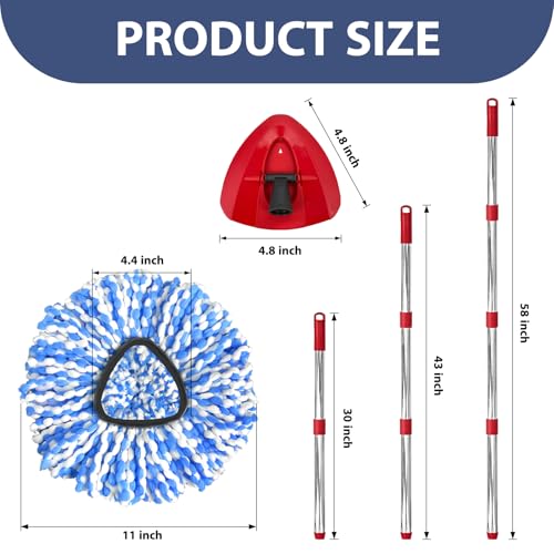 Nuorest Spin Mop Replacement Set for O-Ceda 2-Tank System, Includes 2 Mop Head Replacement, 1 Mop Handle (30-58in Adjustable 4-Section Pole), 1 Spin Base - size: 2 Heads+1 Handle+1 Base(2-TANK)