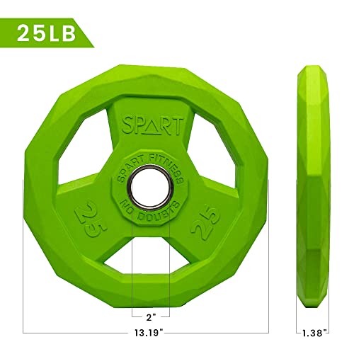 SPART Color Coded Weight Plate 2-Inch Rubber Coated Olympic Grip Plate for Barbell, Solid Cast Iron Weight Plates for Strength Training, Weightlifting, Crossfit, Home Gym, 2.5LB/5LB/10LB/25LB/35LB/45LB, Pair - color: 25LB-SINGLE