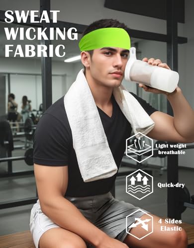 Headbands for Men & Women, Sweat Headband Non-Slip Sweatband Sports Running Cycling Yoga Basketball Workout Football Training - color: Neon Yellow