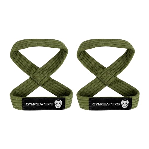 Gymreapers Figure 8 Lifting Straps For Deadlift, Powerlifting, Strongman, & Cross Training Strong Weightlifting Wrist Straps For Men, Women - color: Green, size: Large