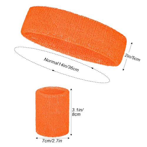 Sucrain 3 Pieces Sweatbands Set, 1 Pieces Sports Headband and 2 Pieces Wristbands,Wicking Sweat Head Band for Youth Womens Men - color: Orange