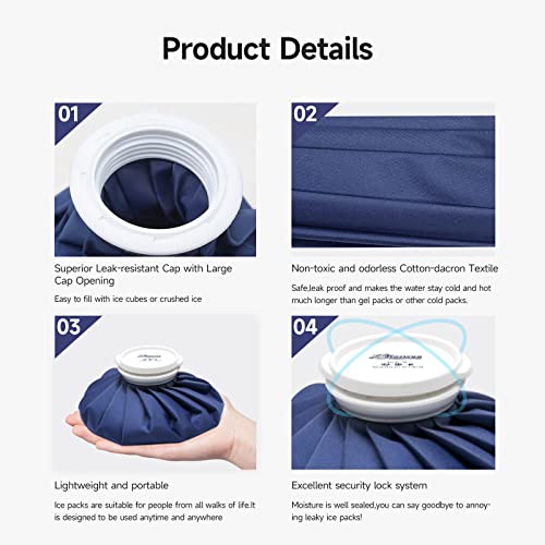 BICAREE Ice Pack for Injuries Reusable, Ice Bags Hot Water Bag for Hot & Cold Therapy and Pain Relief with Cover, No-Leak Elastic Breathable Ice Bag, Size 11" - size: 11''