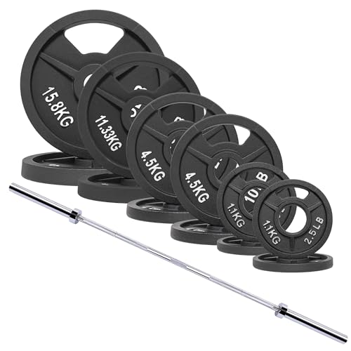 Signature Fitness 2-Inch Cast Iron Barbell Set, Including Multiple LBS Weight Plates and 6FT Barbell Set, Multiple - size: 170LB SET