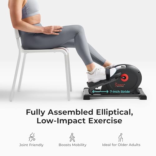 Sunny Health & Fitness Under Desk Pedal Elliptical Machine Leg Exerciser | Joint-Friendly, Quiet Operation, Adjustable Resistance, Compact, Compact, Digital Monitor, SunnyFit App - color: Black